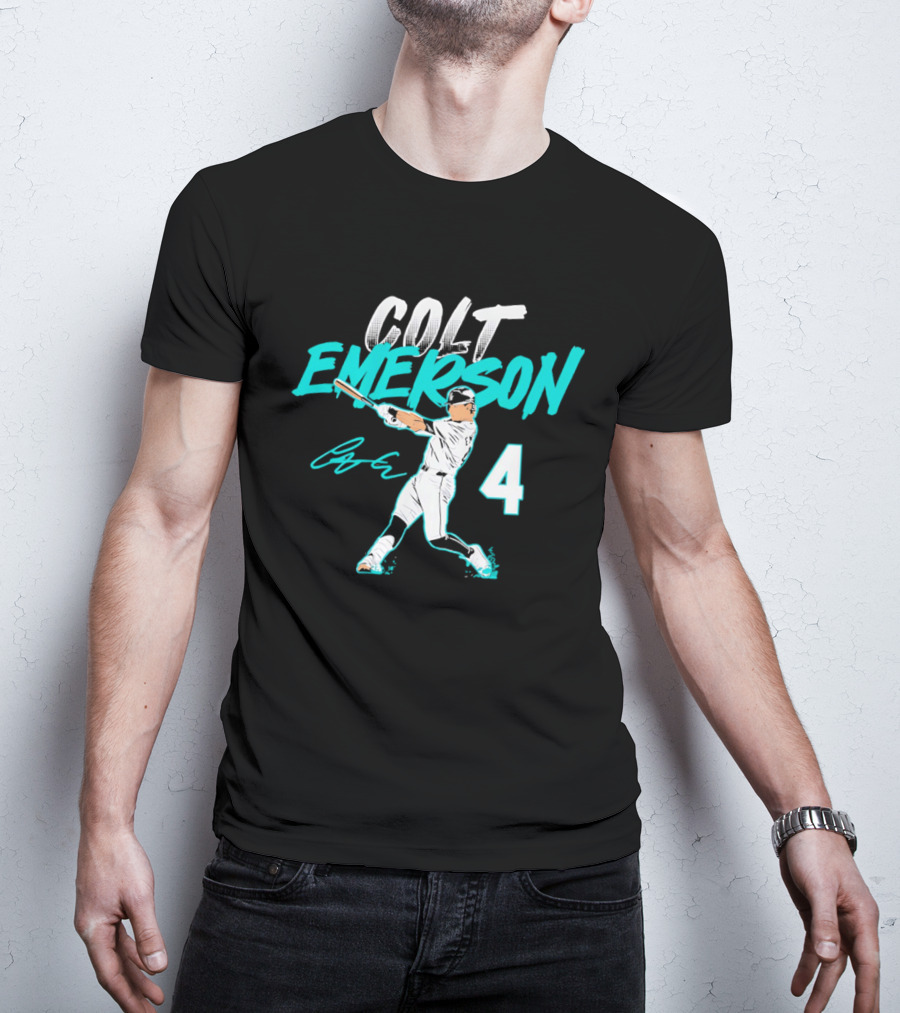 Colt Emerson Seattle Mariners Number 4 Slugger Swing Signature T-Shirt