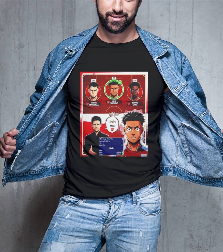 Gabriel Martinelli Ollie Watkins Bukayo Saka Join Me Arsenal Team Anime T-Shirt