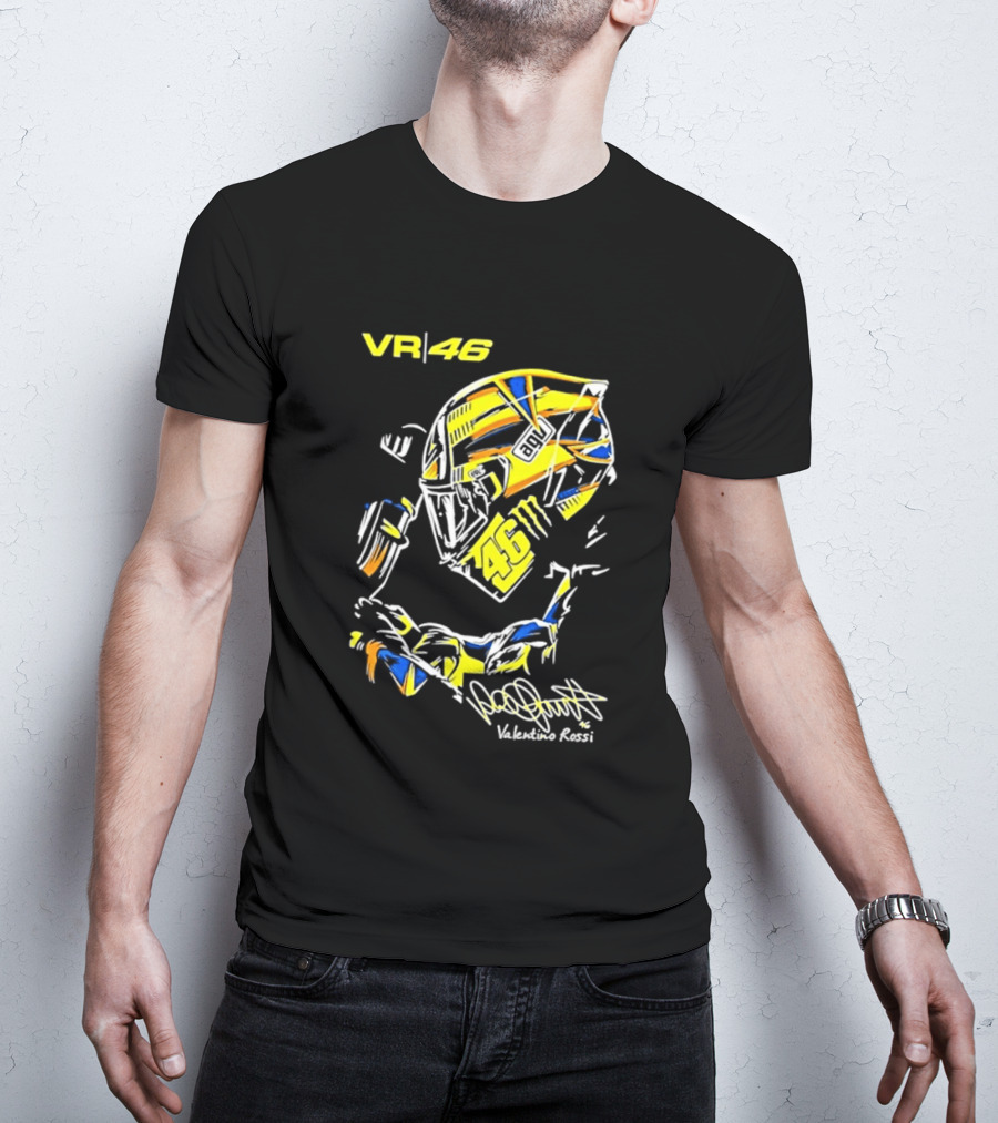 Valentino Rossi VR46 MotoGP Sun And Moon Racing Helmet Yellow Blue T-Shirt