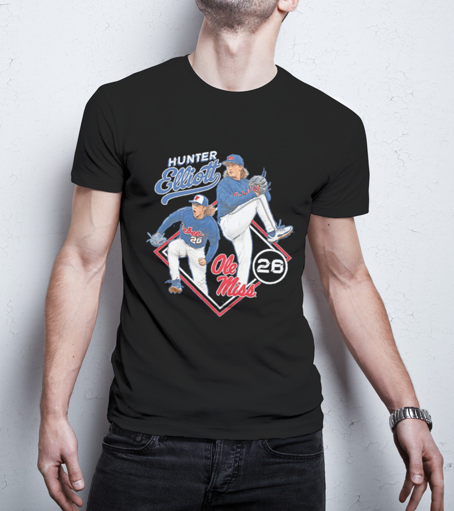 Hunter Elliott Ole Miss Rebels Baseball Pitcher 26 T-Shirt