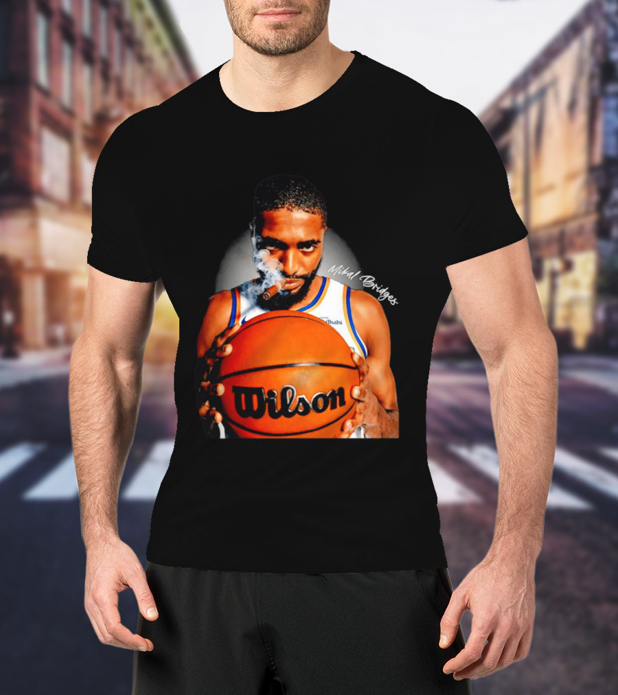 Mikal Bridges Smoking Cigar New York Knicks Wilson Basketball T-Shirt