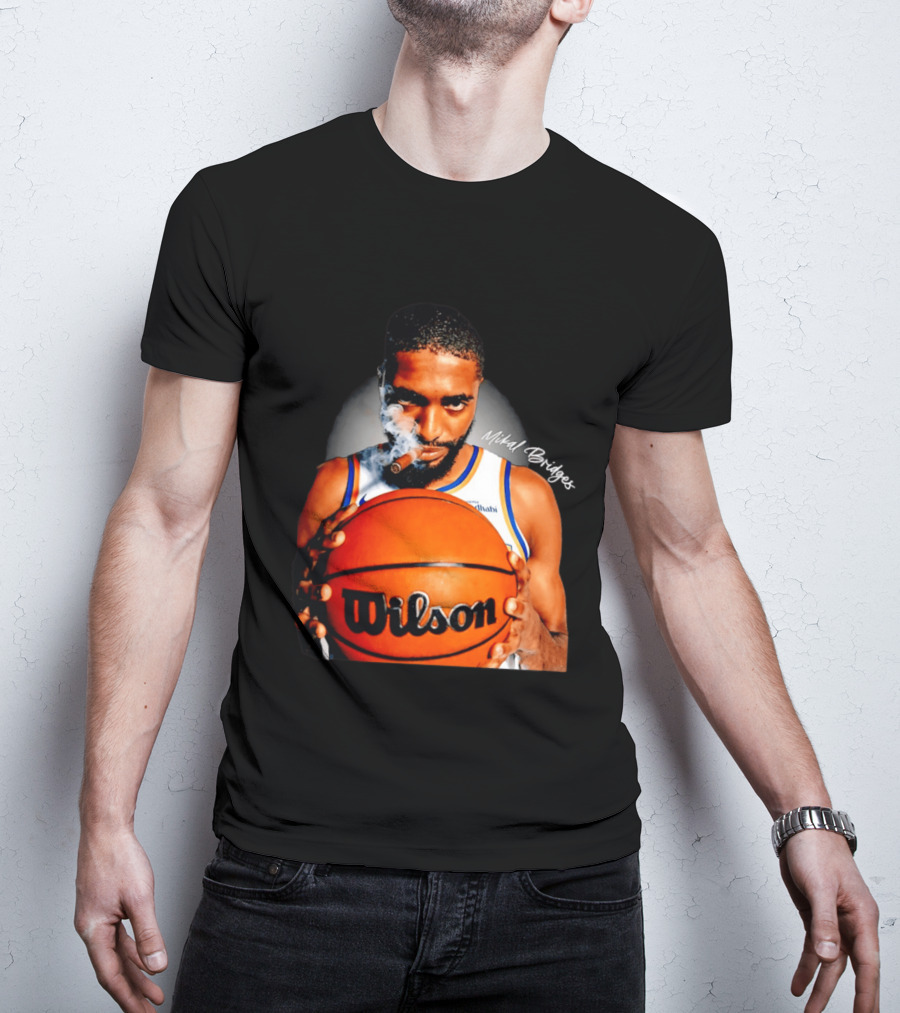 Mikal Bridges Smoking Cigar New York Knicks Wilson Basketball T-Shirt