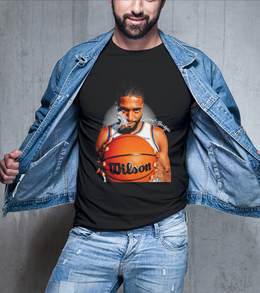 Mikal Bridges Smoking Cigar New York Knicks Wilson Basketball T-Shirt