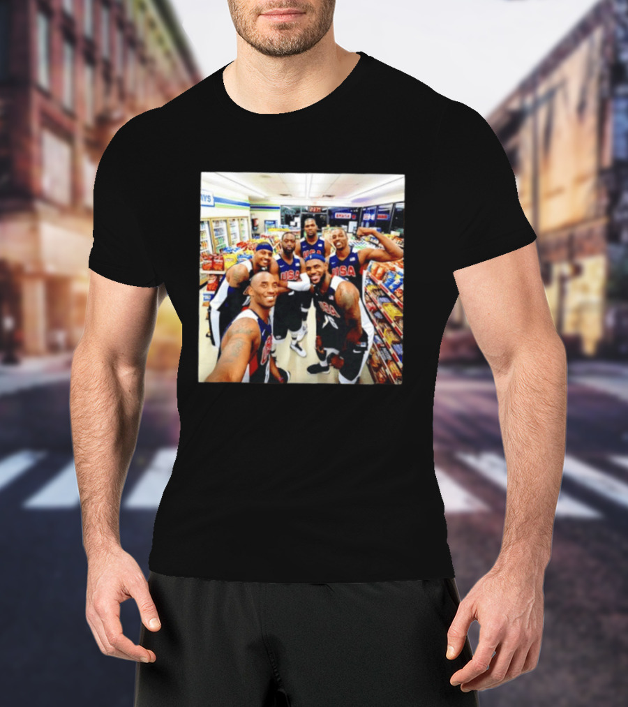 USA Legend Basketball Kobe Bryant LeBron James Dwight Howard Selfie Meme 7 Eleven USA Jersey Team Players T-Shirt
