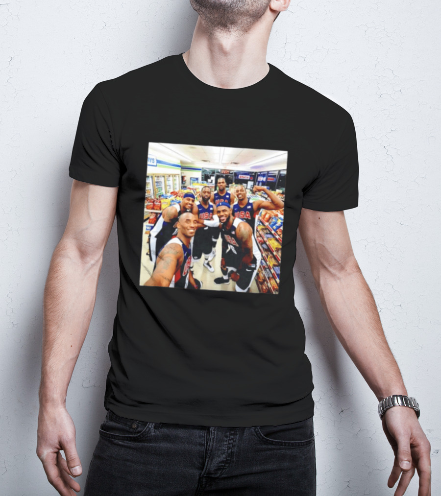 USA Legend Basketball Kobe Bryant LeBron James Dwight Howard Selfie Meme 7 Eleven USA Jersey Team Players T-Shirt