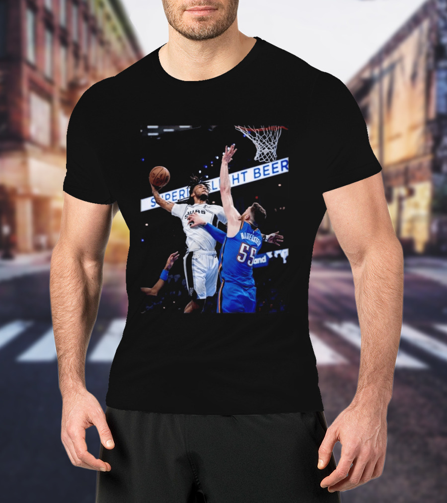 Spurs Dunk Over Hartenstein NBA Basketball Action T-Shirt