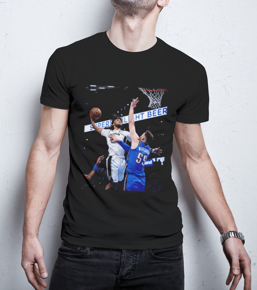 Spurs Dunk Over Hartenstein NBA Basketball Action T-Shirt