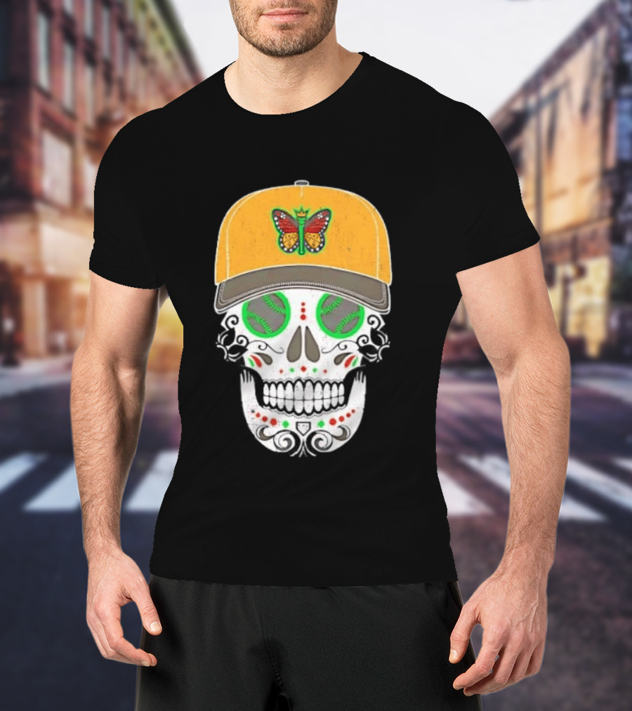 Eugene Emeralds Sugar Skull Baseball Butterfly Cap T-Shirt