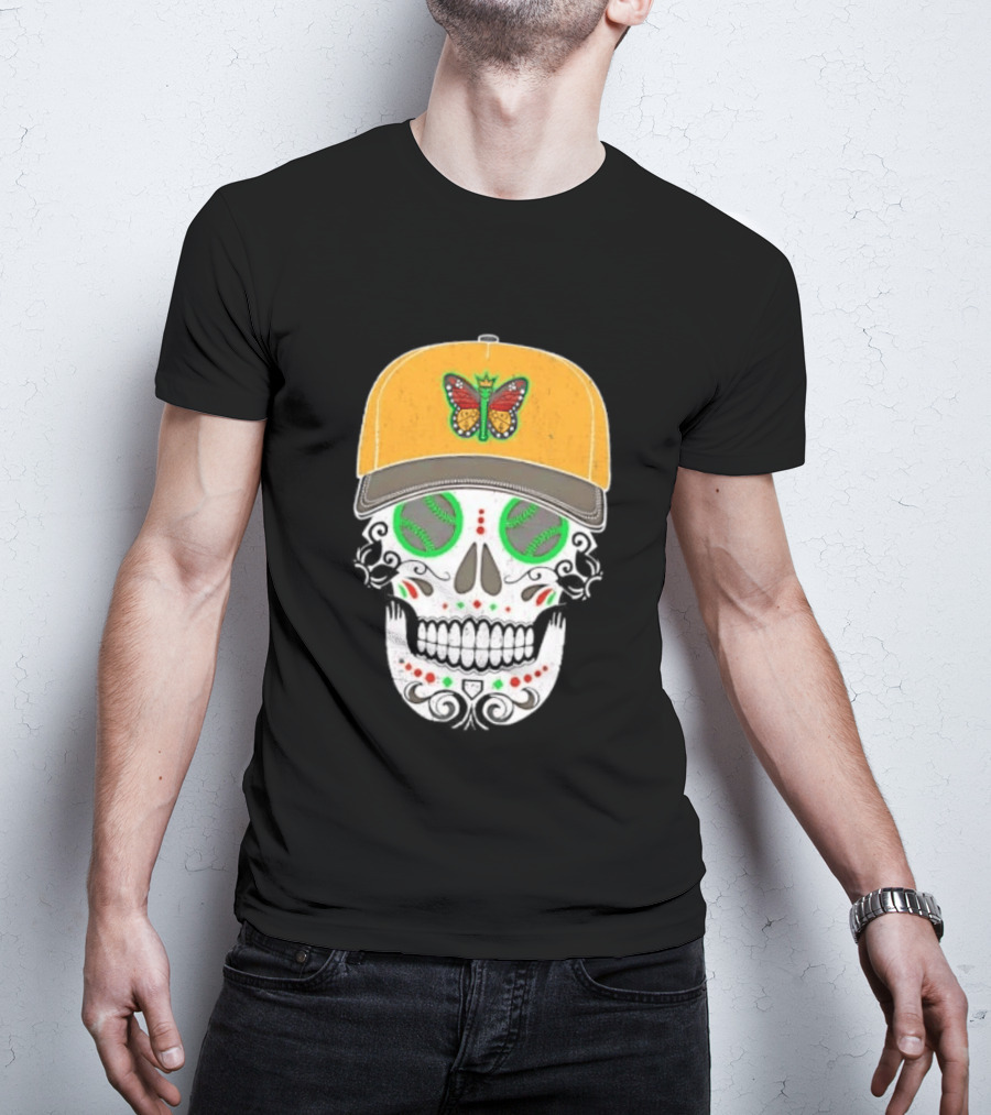 Eugene Emeralds Sugar Skull Baseball Butterfly Cap T-Shirt
