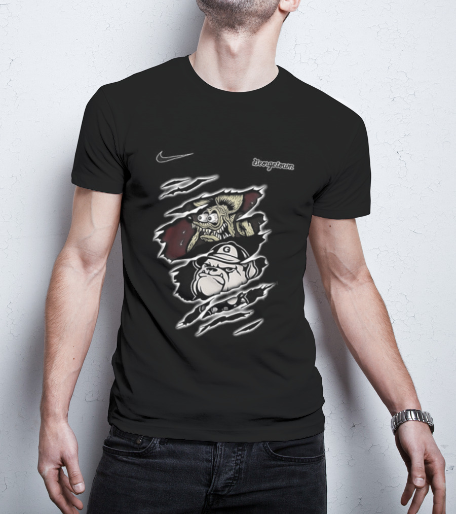 Rat Fink Hoyas Built Not To Bow Georgetown NCAA 2 Sided T-Shirt