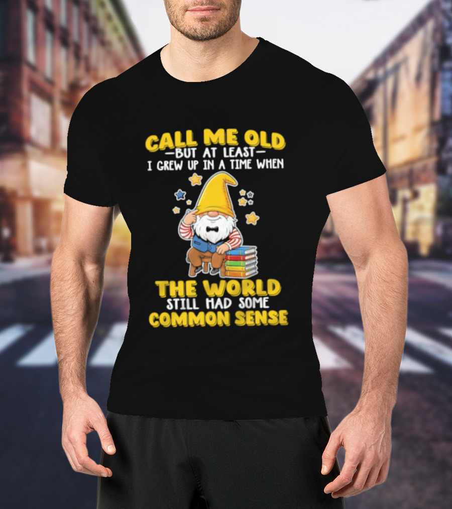 Call Me Old Gnome With Books And Stars Nostalgia For Common Sense T-Shirt