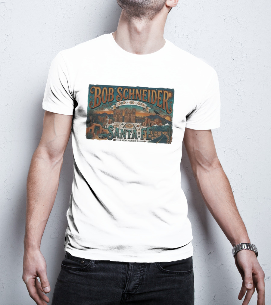 Bob Schneider Santa Fe New Mexico Concert June 4 2026 Railyard Plaza Fiesta Southwestern Desert T-Shirt