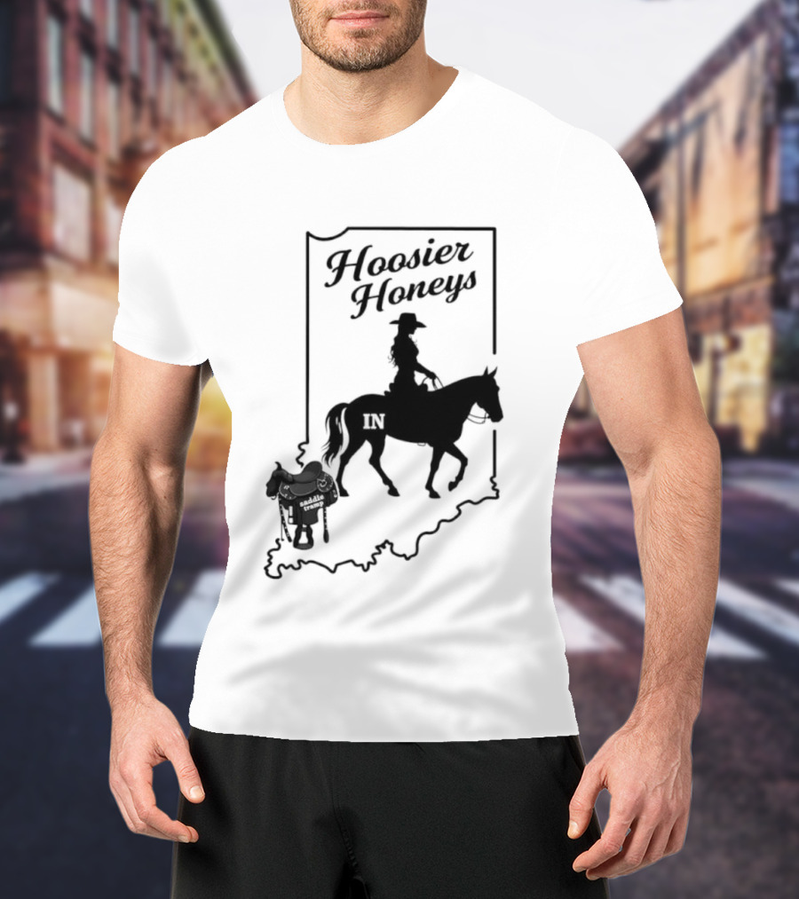 Hoosier Honeys Riding Silhouette With Saddle And Horse Inside Indiana T-Shirt