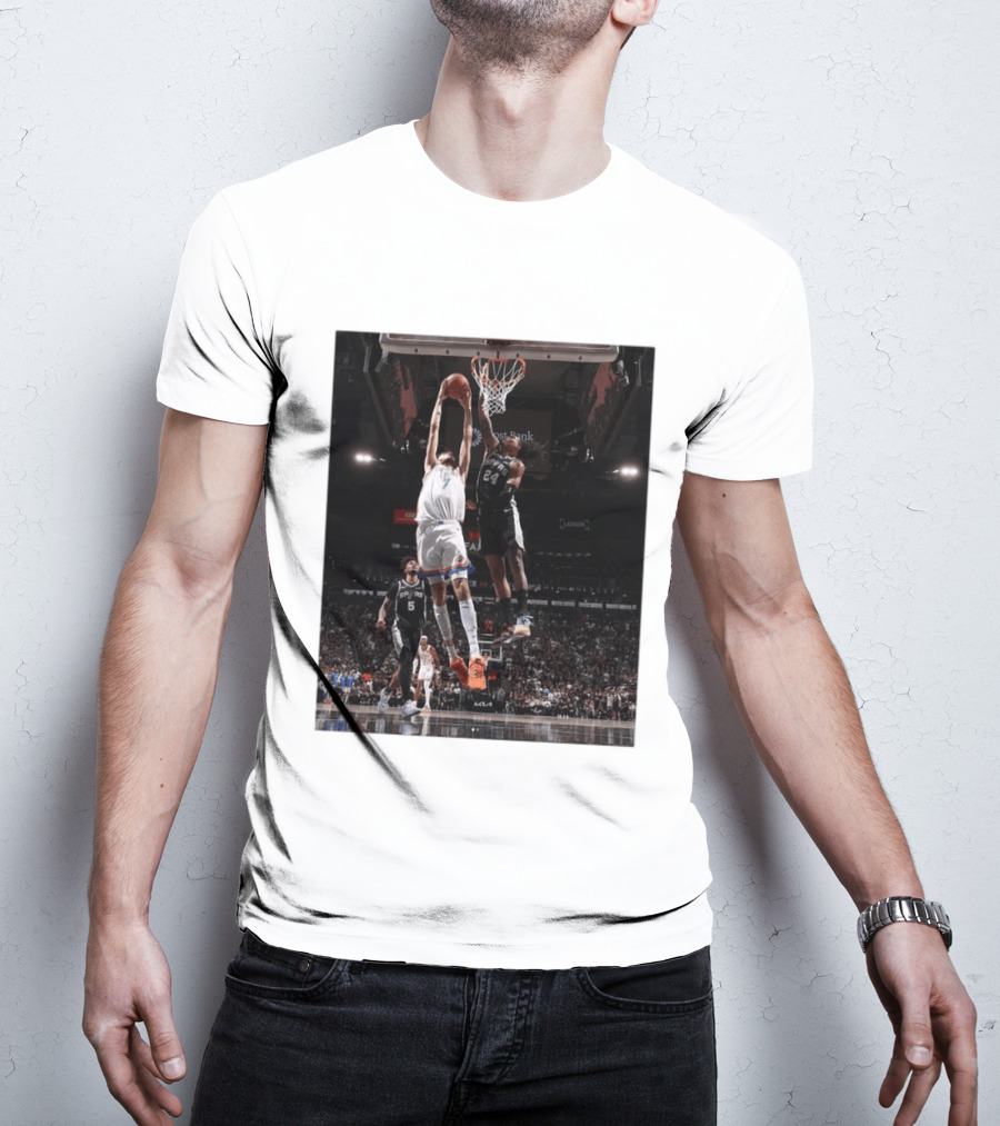 Spurs Devin Vassell Blocks Thunder Chet Holmgren NBA Basketball Moment T-Shirt