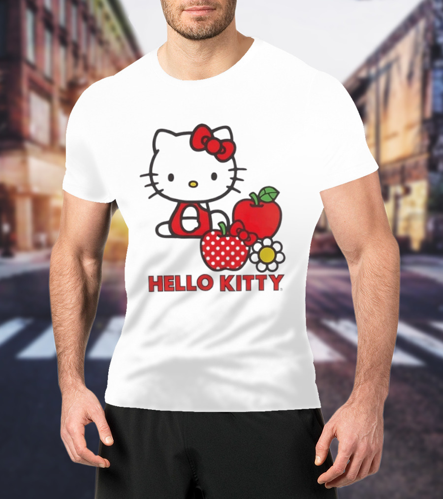 Hello Kitty Sanrio With Apples Strawberry And Flower T-Shirt