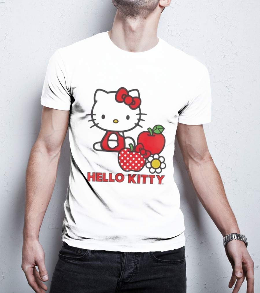 Hello Kitty Sanrio With Apples Strawberry And Flower T-Shirt