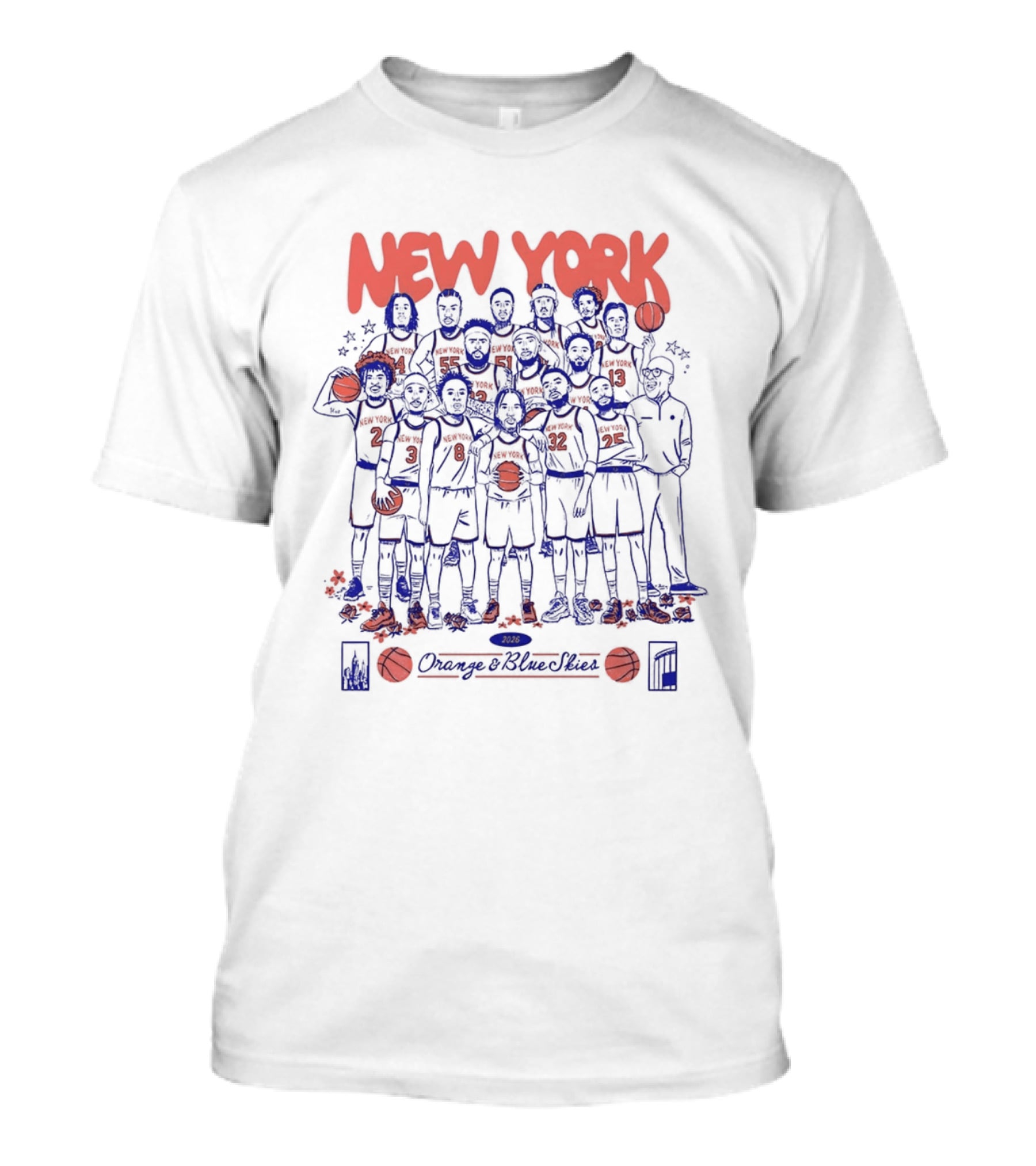 New York Knicks NBA Orange And Blue Skies Cartoon 2026 T-Shirt