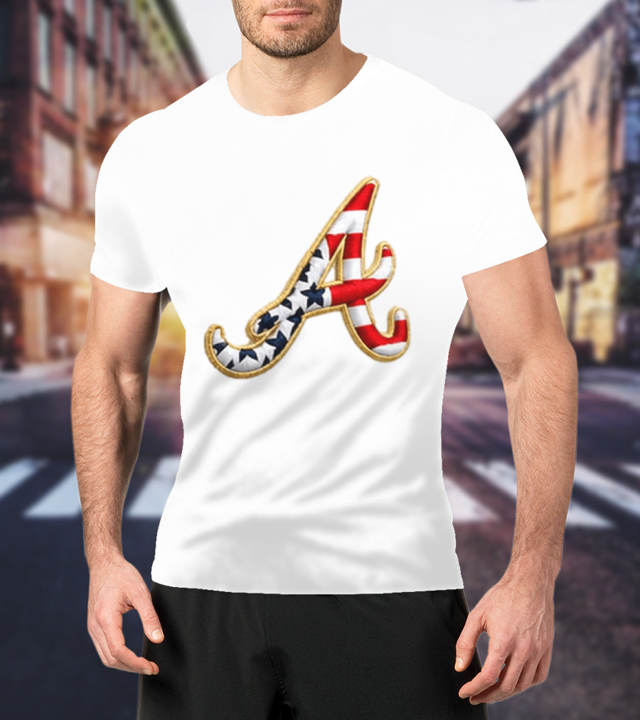 America 250th Anniversary Braves Hat Patriotic Letter A Stars And Stripes T-Shirt