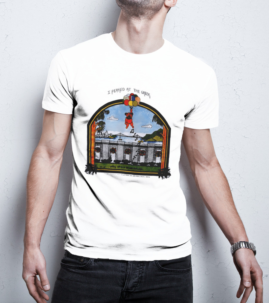 I Peaked At The Greek Grateful Dead 1985 Bear Balloons Musical Notes T-Shirt