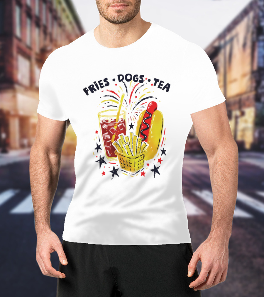 Fourth Of July Fries Dogs Tea Fireworks 250th Anniversary Celebration America T-Shirt