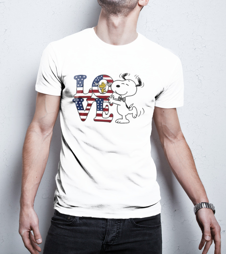 Peanuts Snoopy Love One Nation Under God American Flag 250 Years T-Shirt