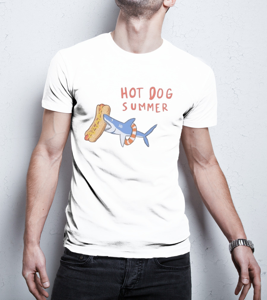 Hot Dog Summer Shark With Life Preserver And Snack T-Shirt