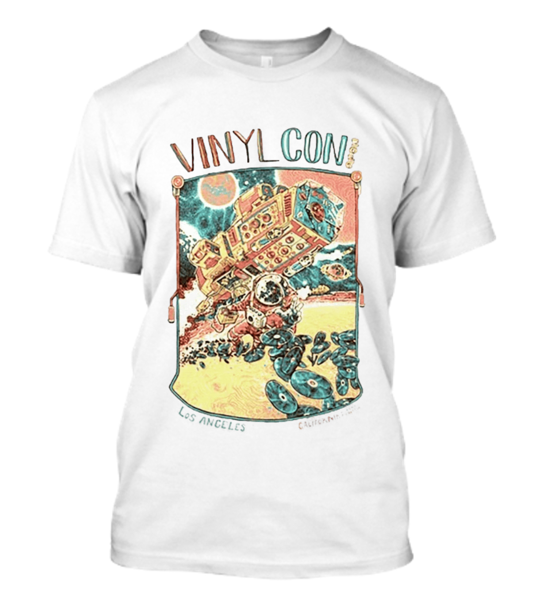VinylCon 2026 Los Angeles August 22 23 Astronaut Carrying Boom Box With Flying Records Event T-Shirt