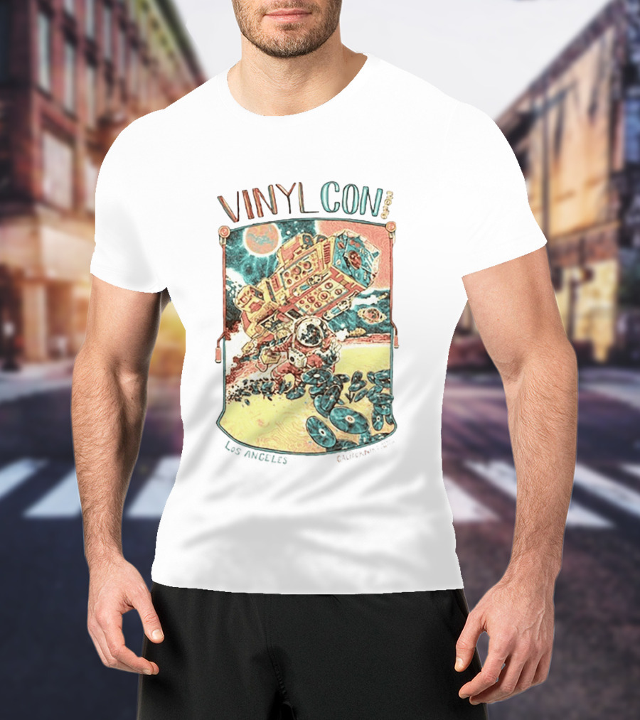 VinylCon 2026 Los Angeles August 22 23 Astronaut Carrying Boom Box With Flying Records Event T-Shirt