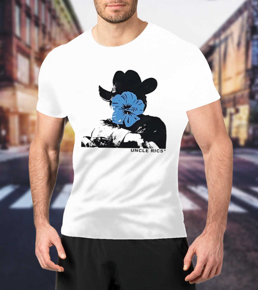 Andy Warhol Uncle Rics Blue Flower Cowboy Hat T-Shirt