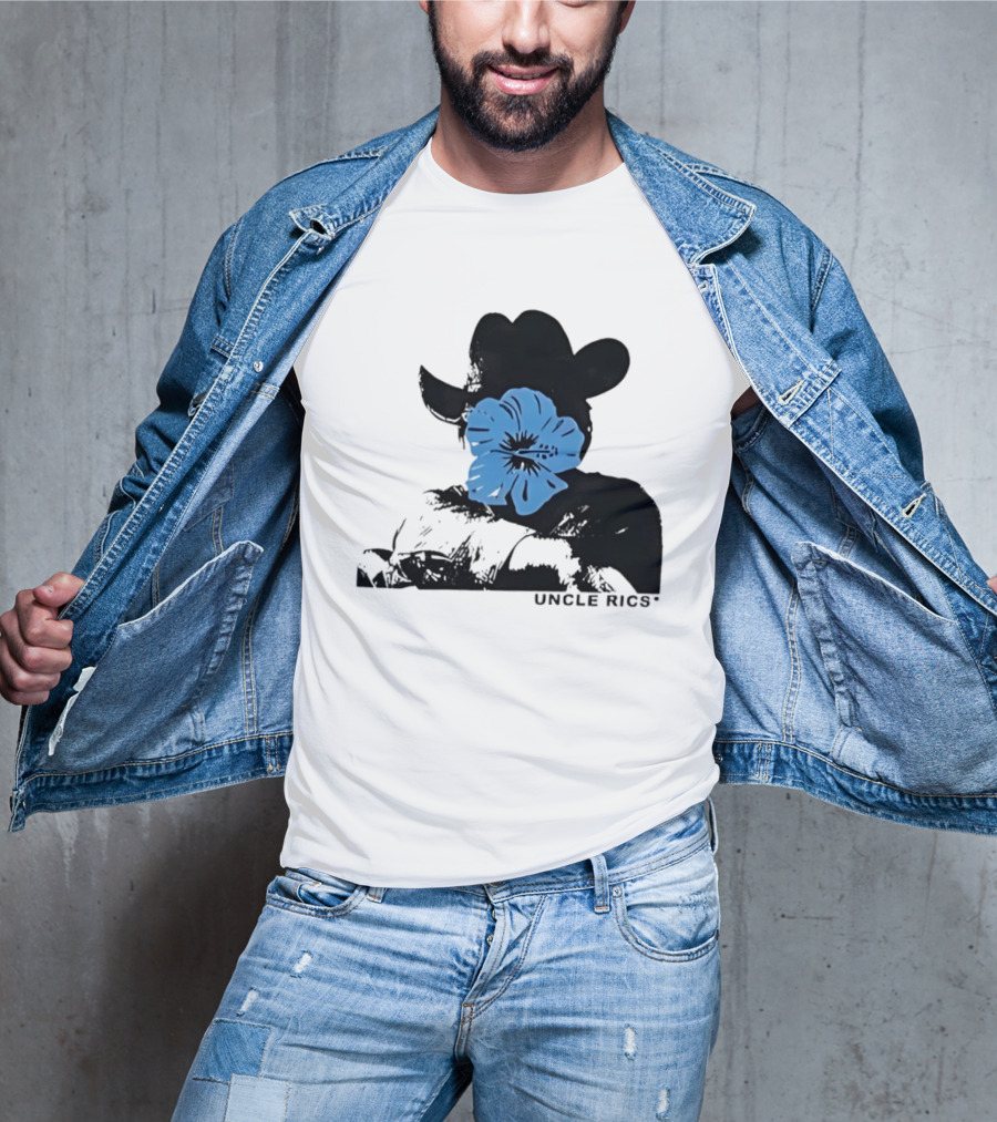 Andy Warhol Uncle Rics Blue Flower Cowboy Hat T-Shirt