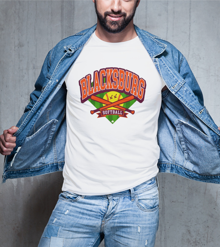 Blacksburg Softball Team Virginia Club Baseball Bat Crossed T-Shirt