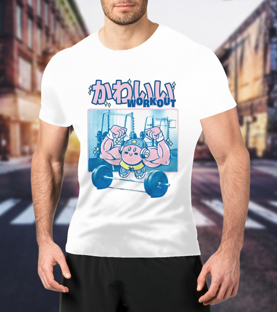 Kawaii Workout Kirby Barbell Gym Motivation T-Shirt