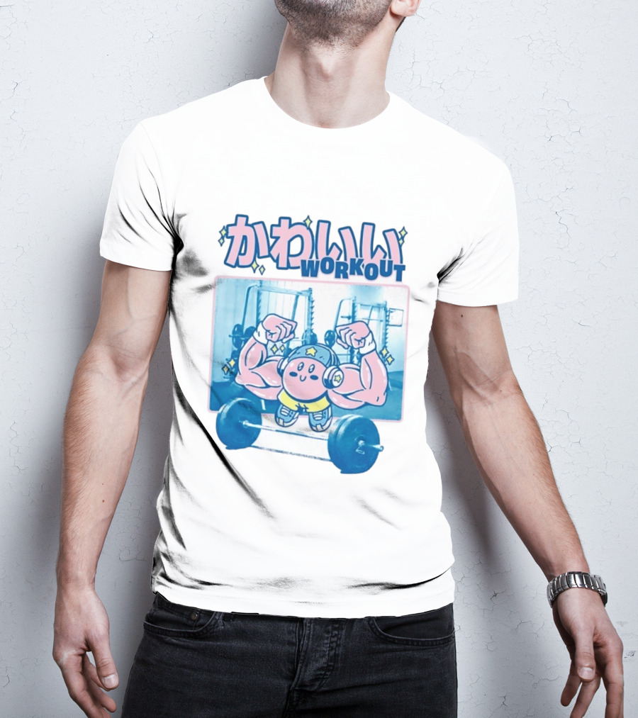 Kawaii Workout Kirby Barbell Gym Motivation T-Shirt