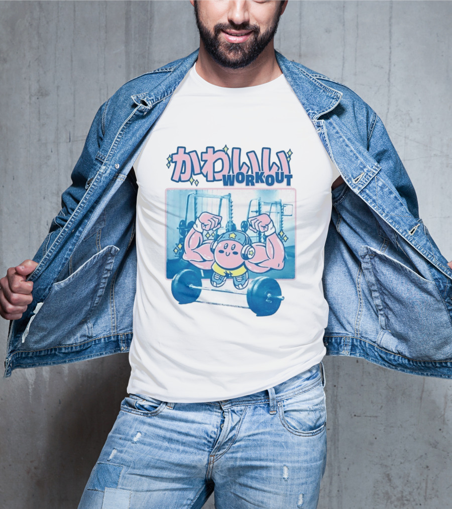 Kawaii Workout Kirby Barbell Gym Motivation T-Shirt