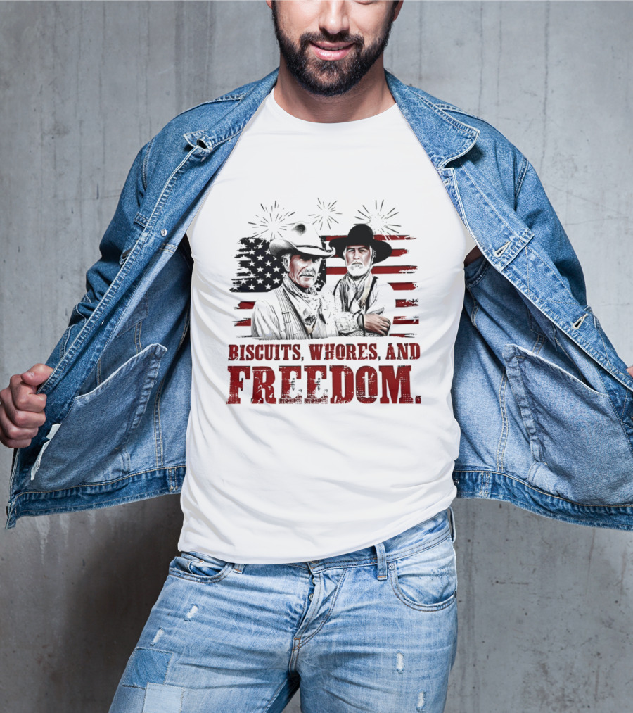 Biscuits Whores And Freedom American Flag Cowboys T-Shirt