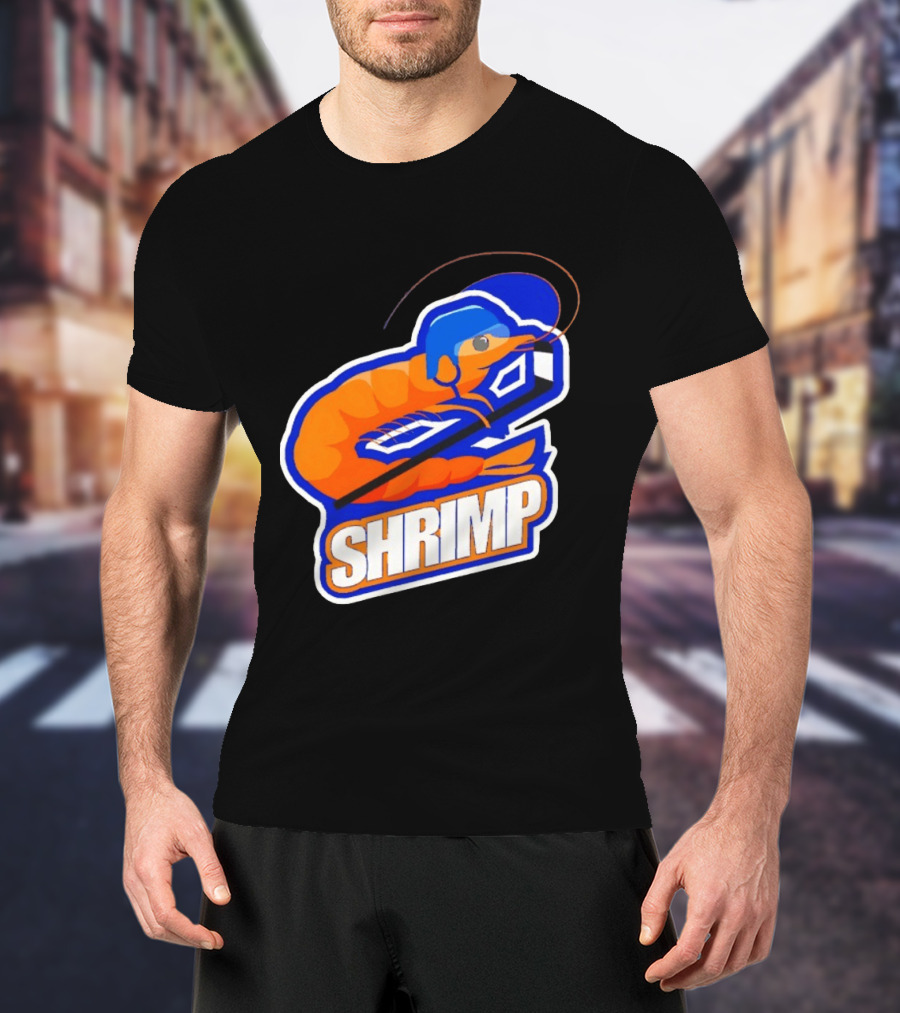 San Jose Shrimp Hockey Team Logo With Hockey Stick And Helmet T-Shirt