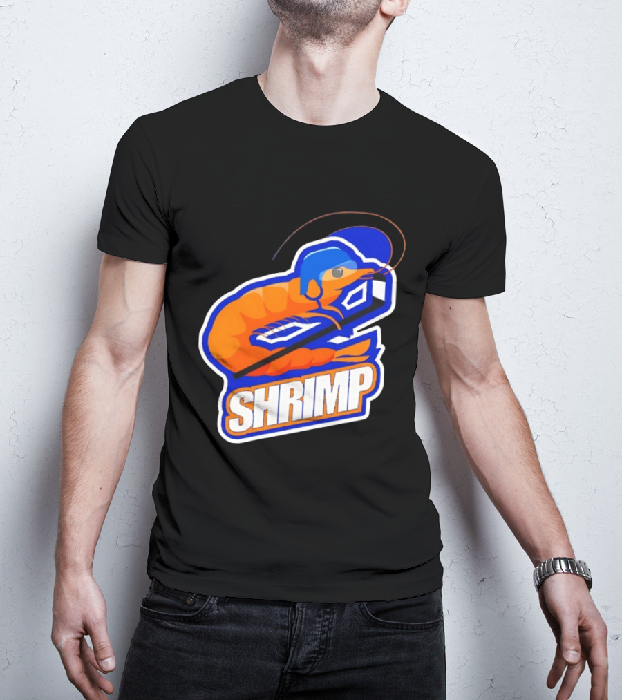 San Jose Shrimp Hockey Team Logo With Hockey Stick And Helmet T-Shirt