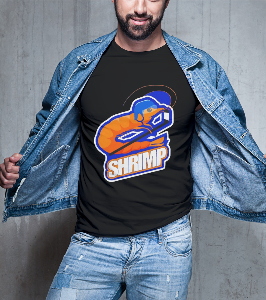San Jose Shrimp Hockey Team Logo With Hockey Stick And Helmet T-Shirt