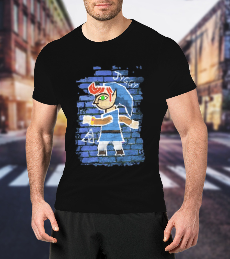 Jyggy ALBJ Character With Triforce On Blue Brick T-Shirt