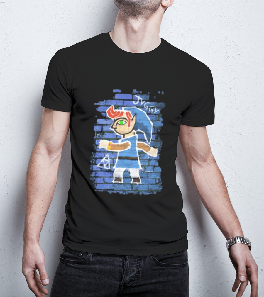 Jyggy ALBJ Character With Triforce On Blue Brick T-Shirt