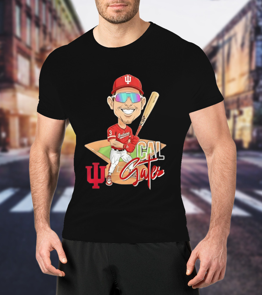 Cal Gates Indiana Hoosiers Baseball Caricature With Indiana University T-Shirt