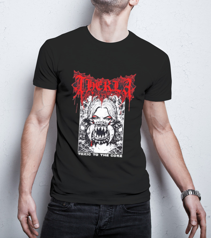 Therkla Toxic To The Core Female Demon Mouth Red Eyes Dripping Blood T-Shirt