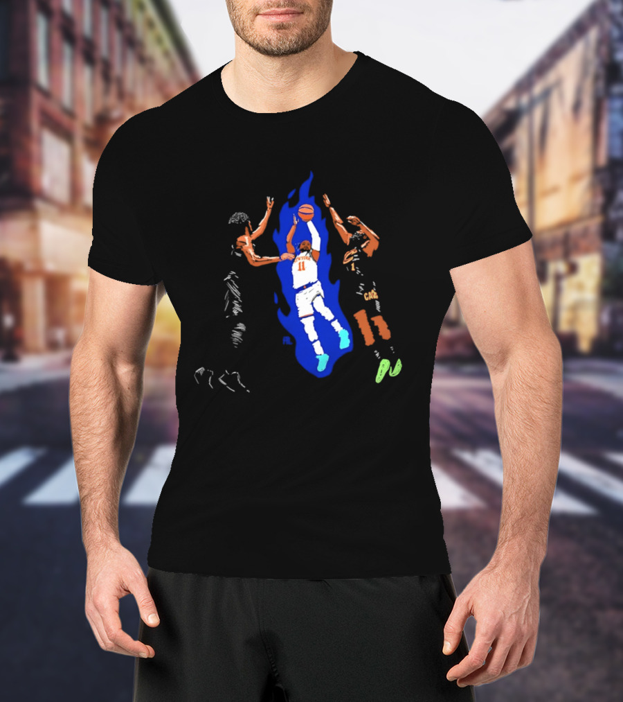 New York 11 Basketball Player Blue Flames Action Scene T-Shirt