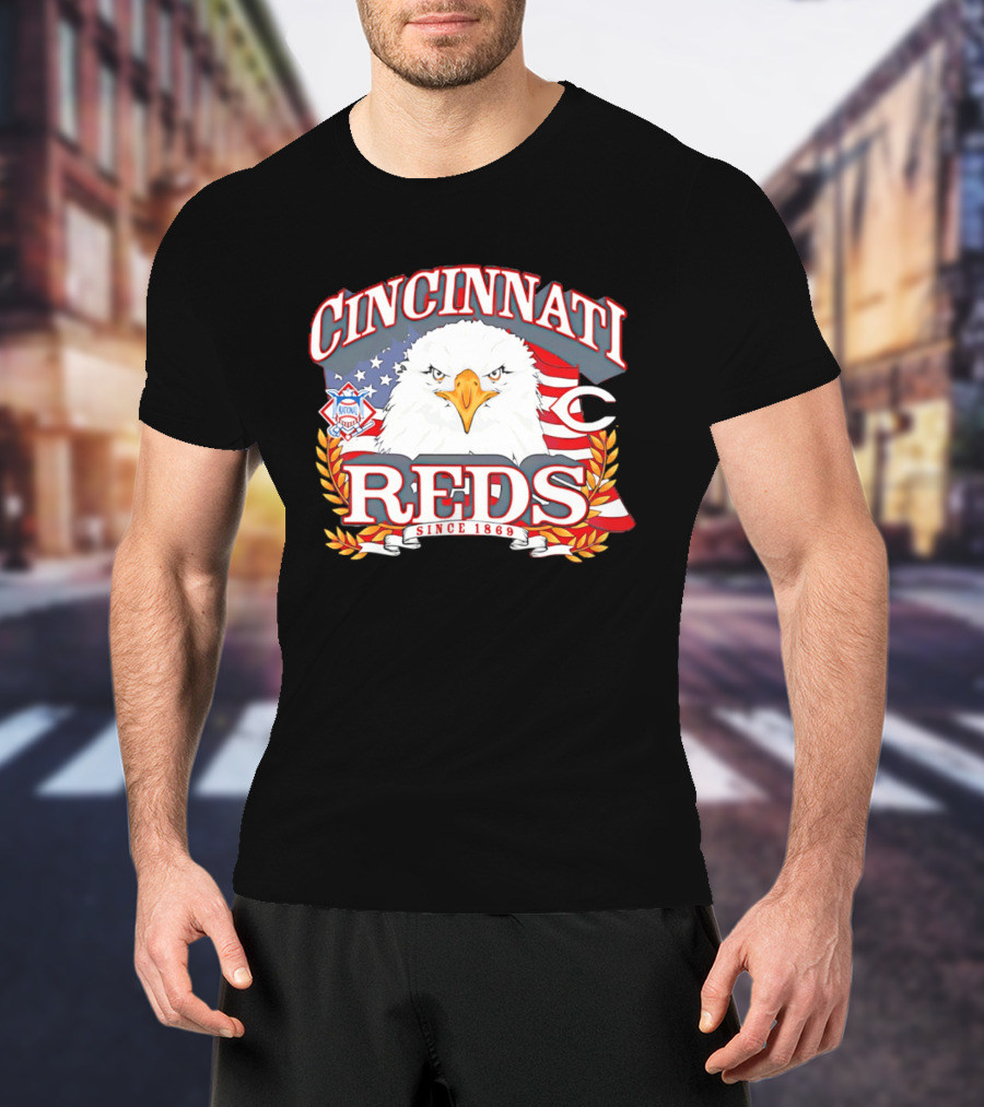 Cincinnati Reds National League Eagle American Flag Since 1869 T-Shirt