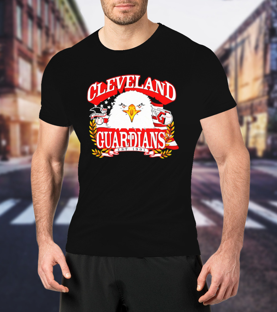 Cleveland Guardians Eagle And Baseball Stars Celebrating America's 250th Anniversary T-Shirt