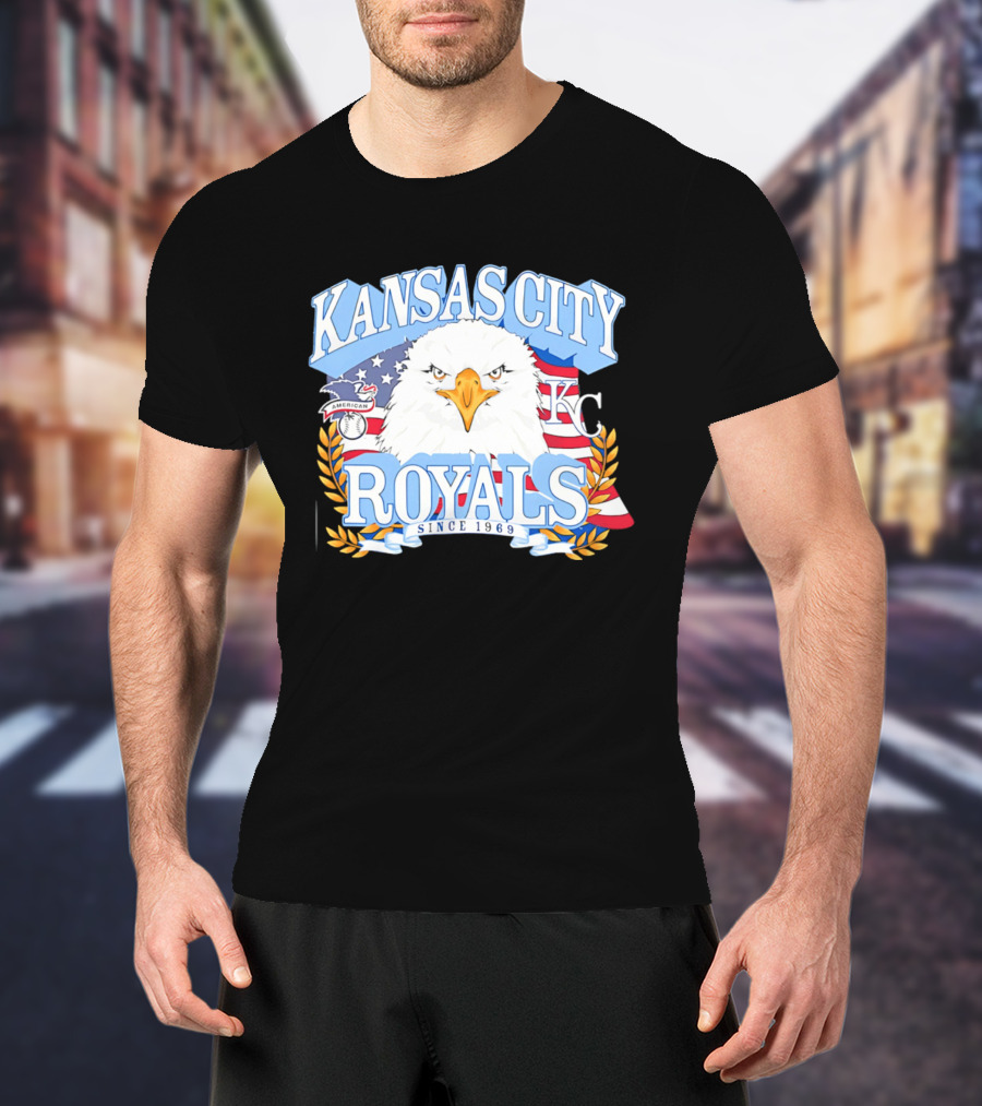 Kansas City Royals Eagle With American Flag Patriotic KC T-Shirt