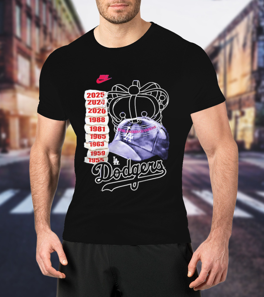 Los Angeles Dodgers 9x World Series Champions Crown And Cap 1955 2025 T-Shirt