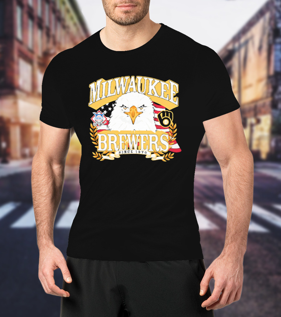 Milwaukee Brewers Eagle American Flag 250th Celebration T-Shirt