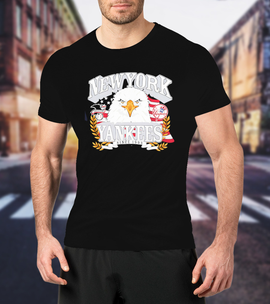 New York Yankees Americana Eagle Celebrating USA Flag With Baseball T-Shirt