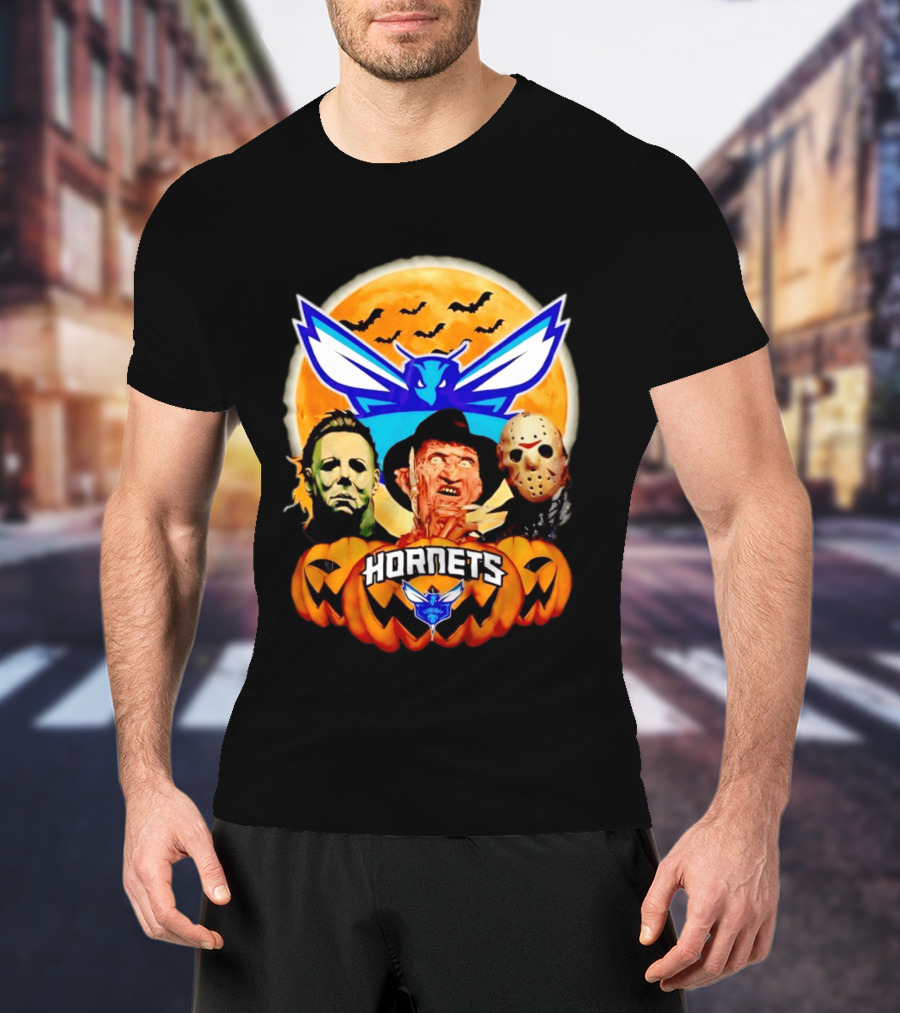 Halloween Horror Characters Freddy Jason Michael Myers Charlotte Hornets T-Shirt